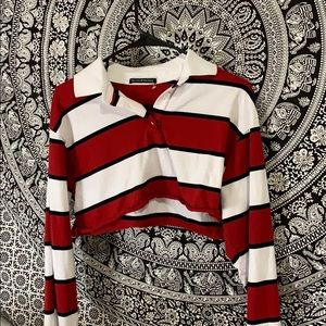 Brandy Melville Striped Crop Long Sleeve Polo